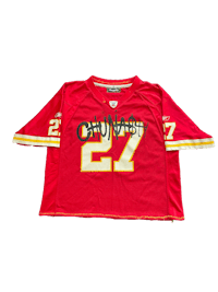 a red jersey with the number 27 on it