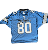 a blue detroit lions jersey with the number 80 on it