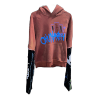 a hoodie with an image of a man in a blue shirt